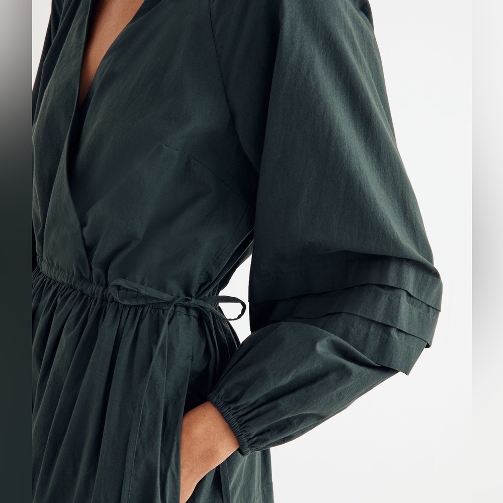 Madewell Crinkle Poplin Wrap Mini Dress in Dark Palm Green - Picture 3 of 13